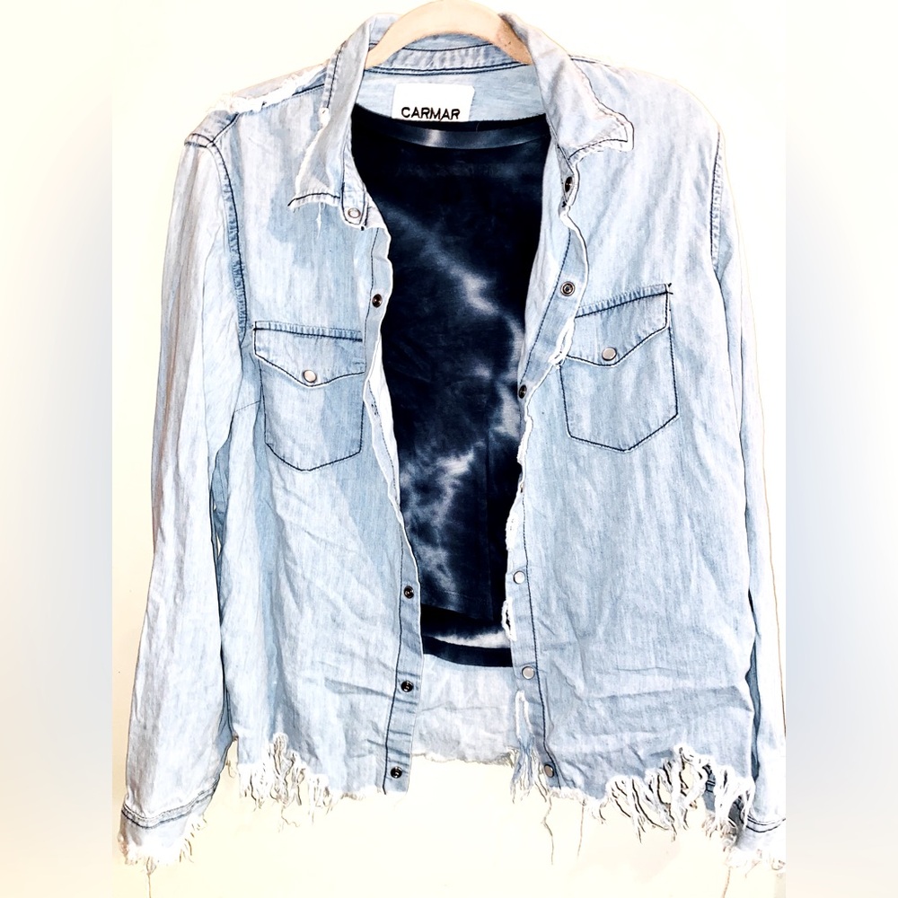 Carmar Light Wash Button Down Denim Shirt & La Hearts Crop Top Size Small Set
